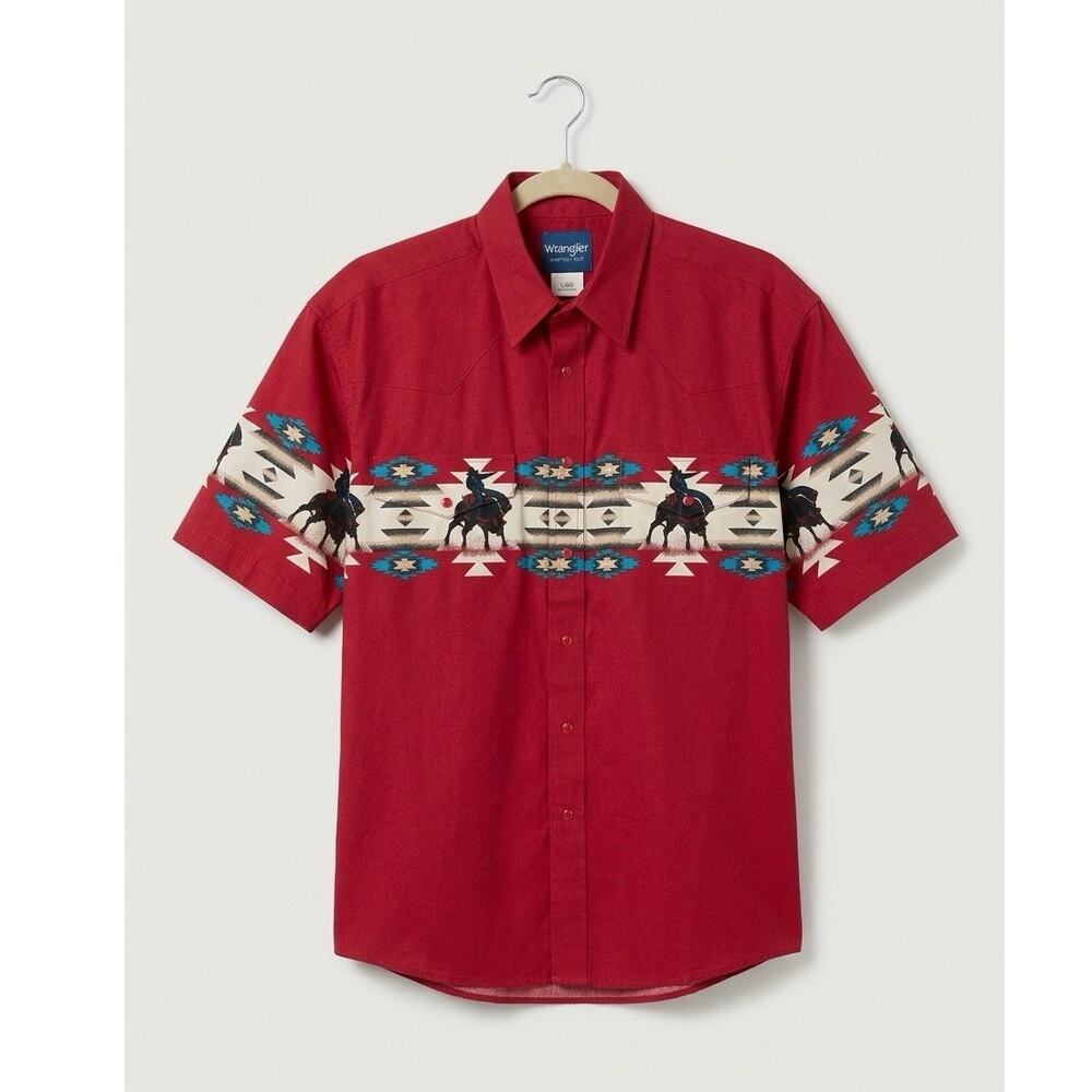 Vintage Wrangler Western Aztec Cowboy Bull Ride Pearl Snap Button Shirt XL